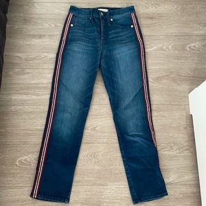 Madewell stovepipe ankle jean w/ red/white stripe